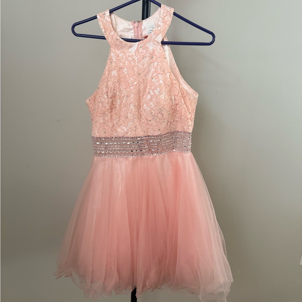 Custom Halter Pink Lace and Tulle Dress